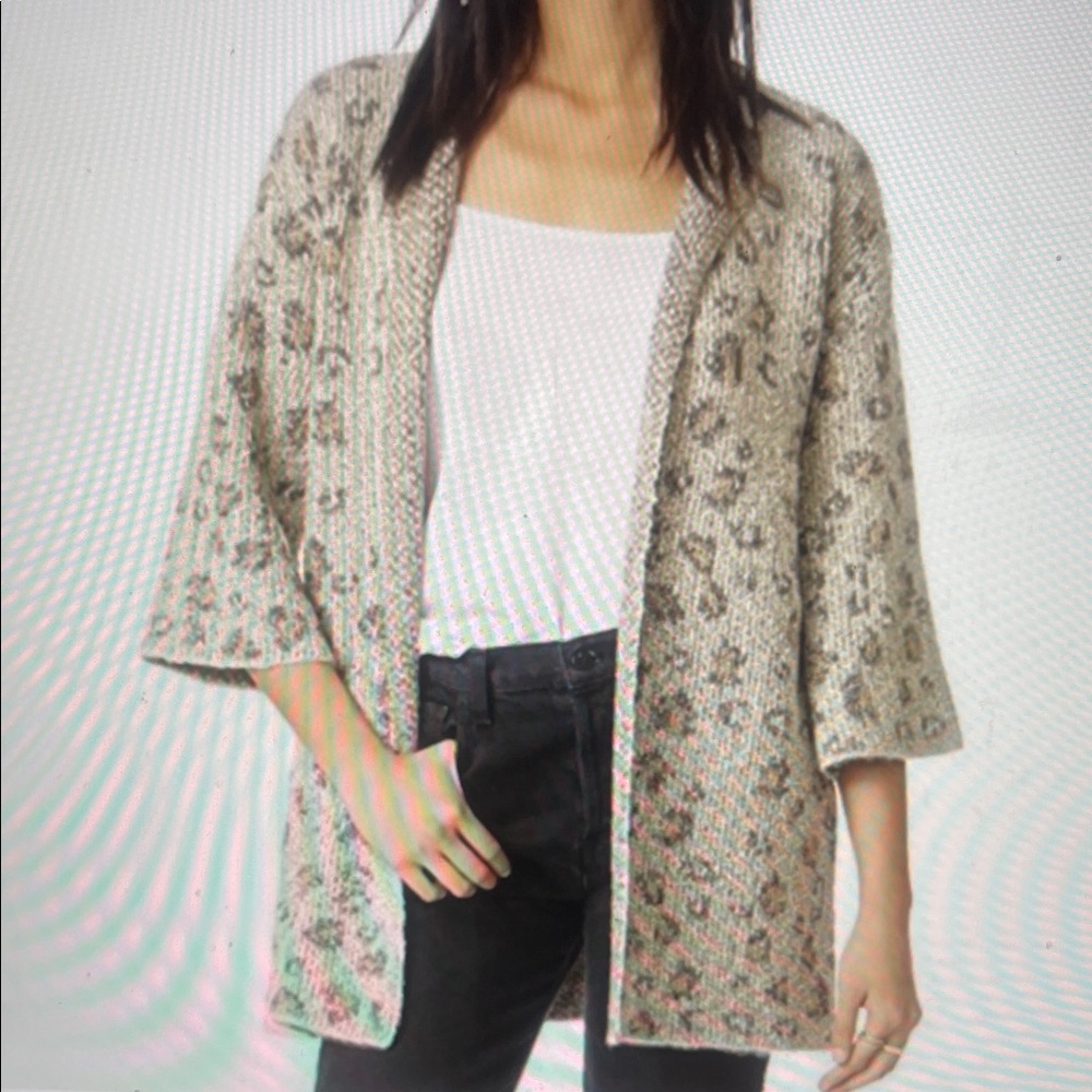Anthropologie Cupcakes and Cashmere Leopard Print open front/duster Cardigan
